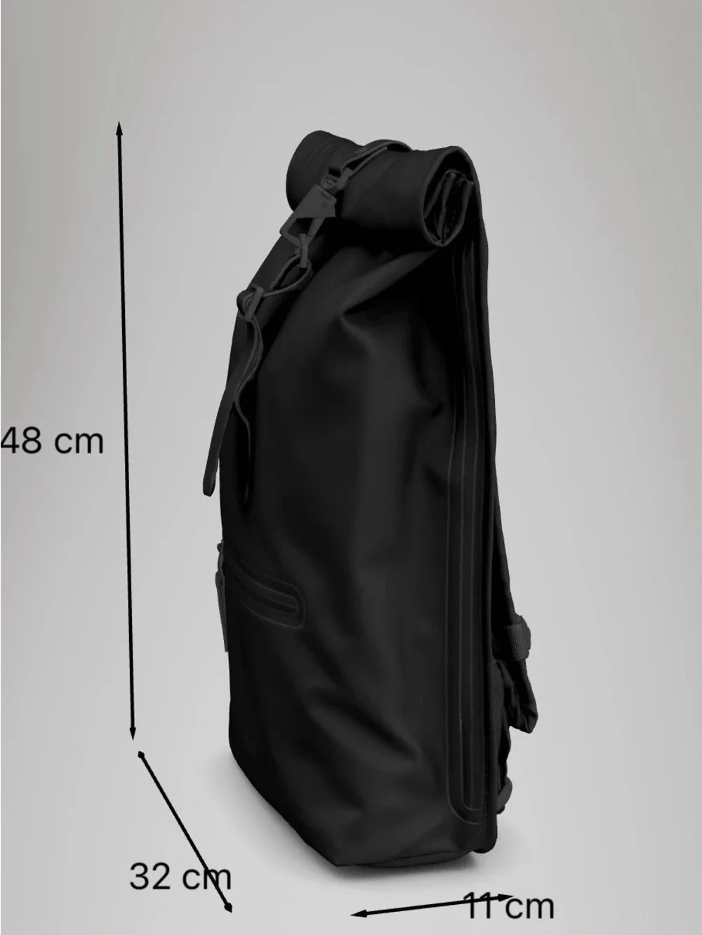 Rains Black Roll-Top Rucksack Backpack NWT
